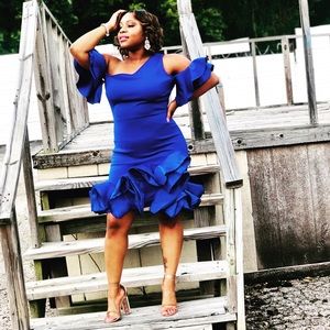 Royalty Blue One Shoulder Midi Dress